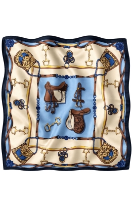 Binici Desen Lacivert-Krem Soft Bandana Fular 50x50 cm - 4