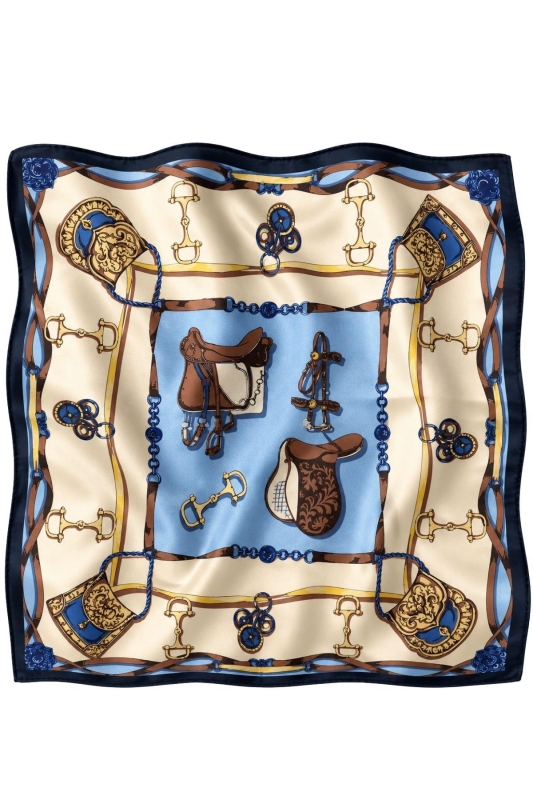 Binici Desen Lacivert-Krem Soft Bandana Fular 50x50 cm - 4