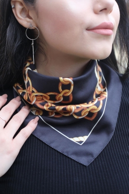 Desenli Fular Siyah-Gold - 1