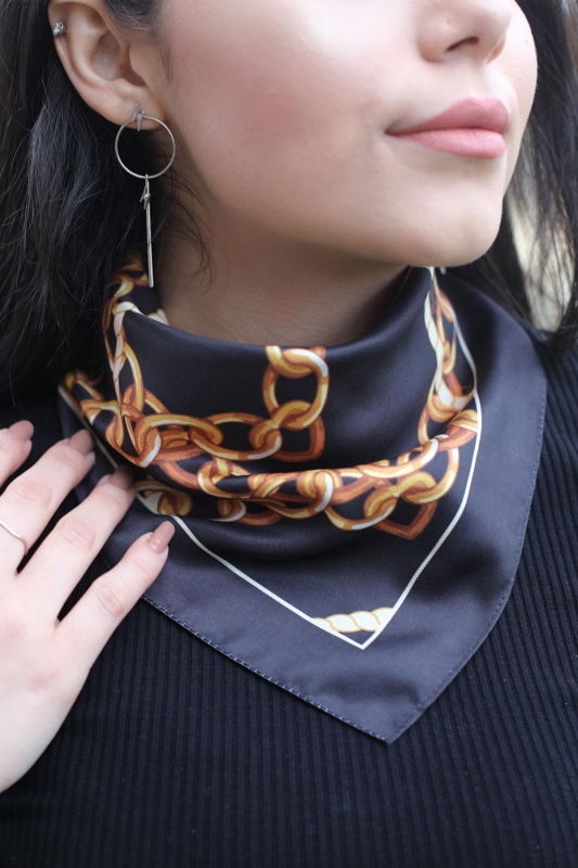 Desenli Fular Siyah-Gold - 1