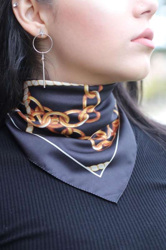 Desenli Fular Siyah-Gold - 2