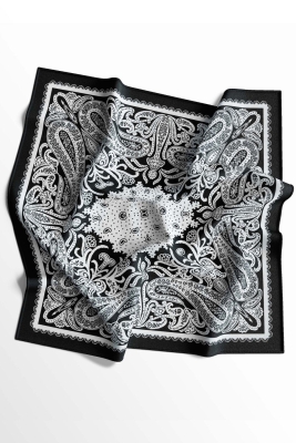 Etnik Şal Desen Siyah-Beyaz Soft Bandana Fular 50x50 cm - 5