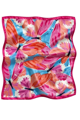 Kanat Desen Pembe-Turuncu Soft Bandana Fular 50x50 cm - 5