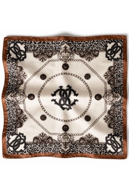 Leopar Zincir Desen Kahve-Bej Soft Bandana Fular 50x50 cm - 6