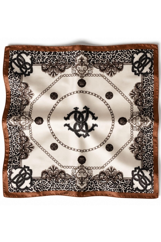 Leopar Zincir Desen Kahve-Bej Soft Bandana Fular 50x50 cm - 6