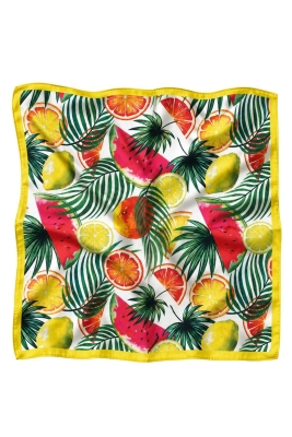 Tropikal Meyve Desen Sarı-Yeşil Soft Bandana Fular 50x50 cm - 3