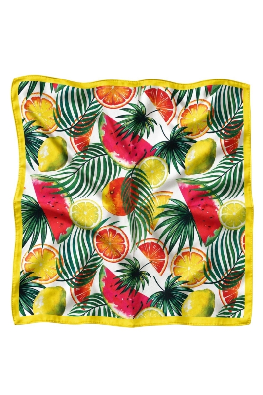 Tropikal Meyve Desen Sarı-Yeşil Soft Bandana Fular 50x50 cm - 3