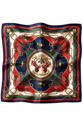 Vintage Desen Turuncu-Lacivert Soft Bandana Fular 50x50 cm - 4