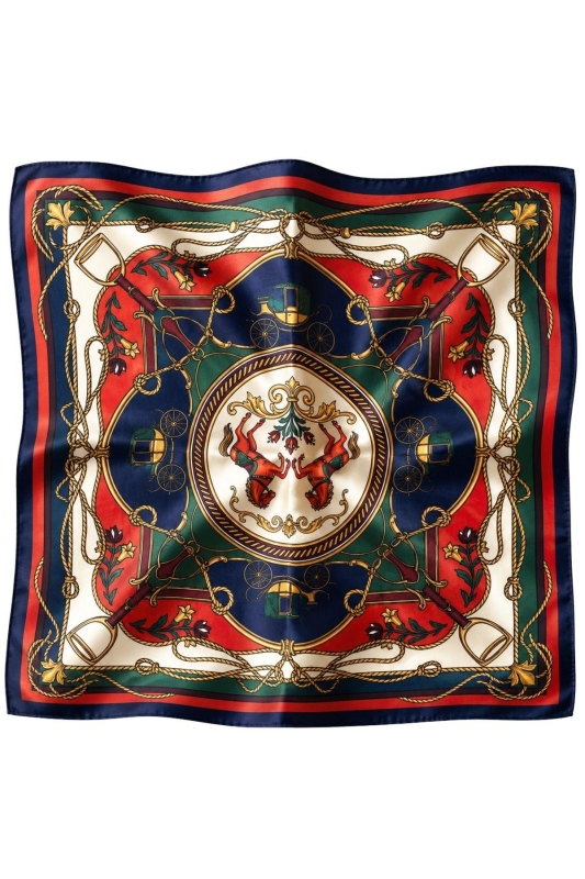 Vintage Desen Turuncu-Lacivert Soft Bandana Fular 50x50 cm - 4