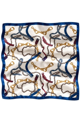 Zincir Tokalı Modern Desen Gri-Mavi Soft Bandana Fular 50x50 cm - 4