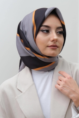 Çizgili Desen Gri Pamuk Eşarp 