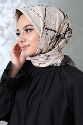 Mermer Desen Bej Pamuk Eşarp 