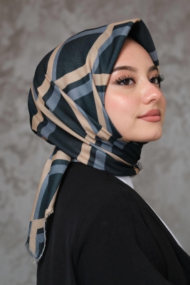 Geometrik Desen Mavi Pamuk Eşarp 