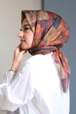 Zebra Desen Kahverengi Pamuk Eşarp 