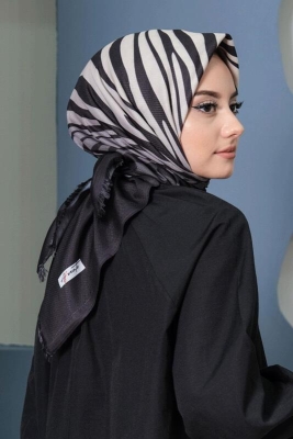 Zebra Desen Siyah Pamuk Eşarp 