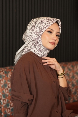 Osmanlı Motif Desen Çikolata Pamuk Eşarp - Afvente