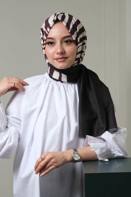 Çizgili Desen Siyah - Beyaz Pamuk Şal 