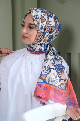 Çiçek Desen Turuncu Pamuk Şal - AFVENTE