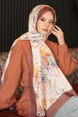 Sanat Desen Krem Pamuk Şal - AFVENTE