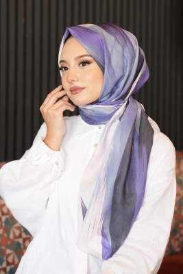 Soyut Fırça Desen Mor Pamuk Şal - AFVENTE