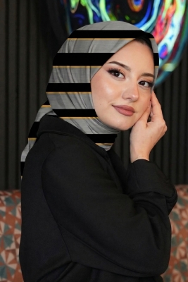 Çizgili Desen Gri Soft Pamuk Eşarp 