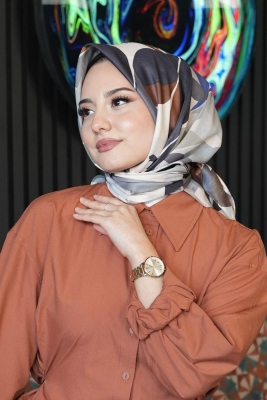 Yaprak Desen Mavi Soft Pamuk Eşarp 