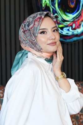 Paisley Desen Turkuaz Soft Pamuk Eşarp 