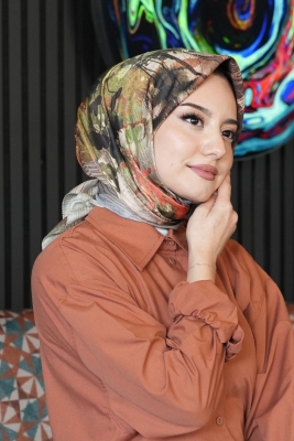 Doğa Desen Gri Soft Pamuk Eşarp 