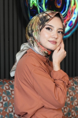 Doğa Desen Gri Soft Pamuk Eşarp - 5