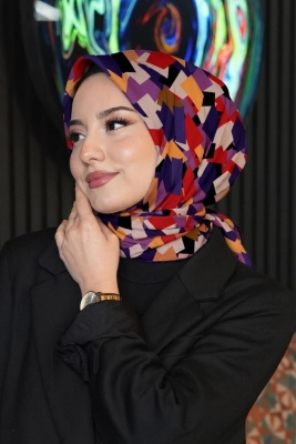 Soyut Desen Turuncu Soft Pamuk Eşarp 