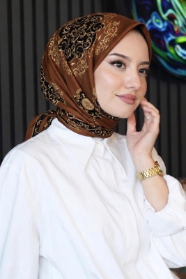 Etnik Desen Kahverengi Soft Pamuk Eşarp 