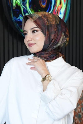 Zebra Desen Kahverengi Soft Pamuk Eşarp 
