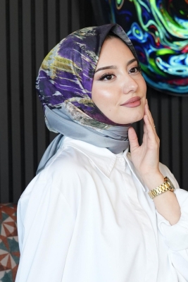 Fırça Desen Mor Soft Pamuk Eşarp 