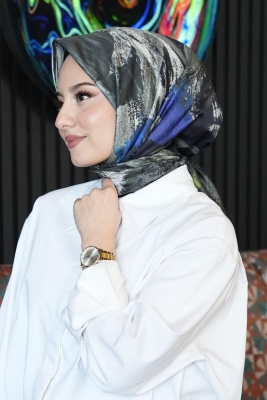 Abstrakt Desen Koyu Gri Soft Pamuk Eşarp 