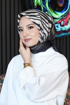 Zebra Desen Siyah Soft Pamuk Eşarp 