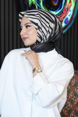 Zebra Desen Siyah Soft Pamuk Eşarp - 3