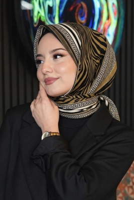 Zebra Desen Altın Soft Pamuk Eşarp 