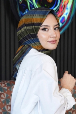 Çizgili Desen Kahverengi Soft Pamuk Eşarp 