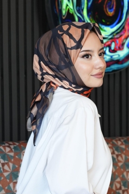 Dallı Desen Turuncu Soft Pamuk Eşarp 