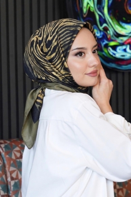 Zebra Desen Yeşil Soft Pamuk Eşarp 