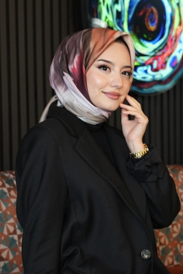 Abstrakt Desen Pembe Soft Pamuk Eşarp 