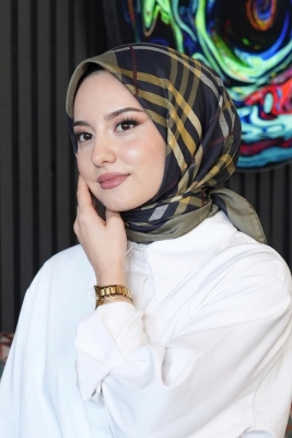 Ekose Desen Kahverengi Soft Pamuk Eşarp 