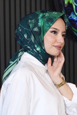 Yaprak Desen Yeşil Soft Pamuk Eşarp 