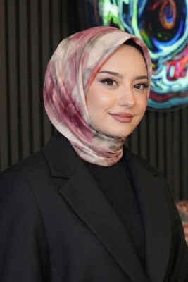 Akverel Desen Gül Kurusu Soft Pamuk Eşarp - 1