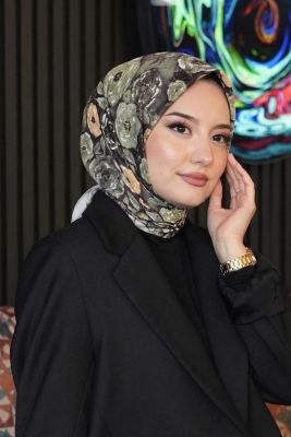 Bahar Desen Haki Soft Pamuk Eşarp - 1