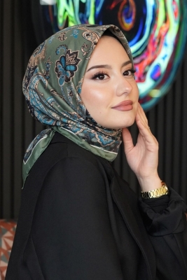 Damla Motif Desen Yeşil Soft Pamuk Eşarp - 1