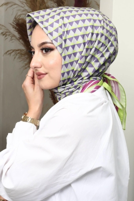 Geometrik Desen Açık Yeşil Soft Pamuk Eşarp - AFVENTE