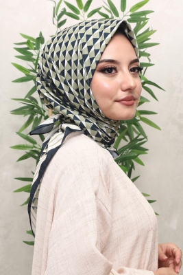 Geometrik Desen Petrol Mavisi Soft Pamuk Eşarp - AFVENTE