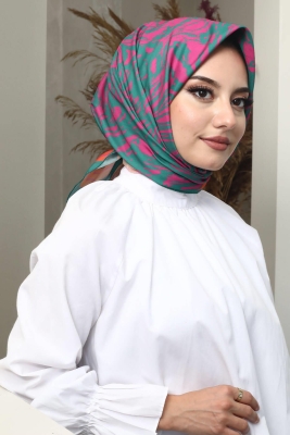Dalgalı Desen Koyu Yeşil Soft Pamuk Eşarp - AFVENTE