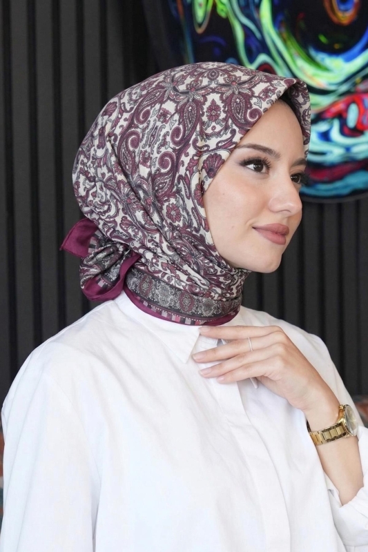 Etnik Desen Bordo Soft Pamuk Eşarp - 1